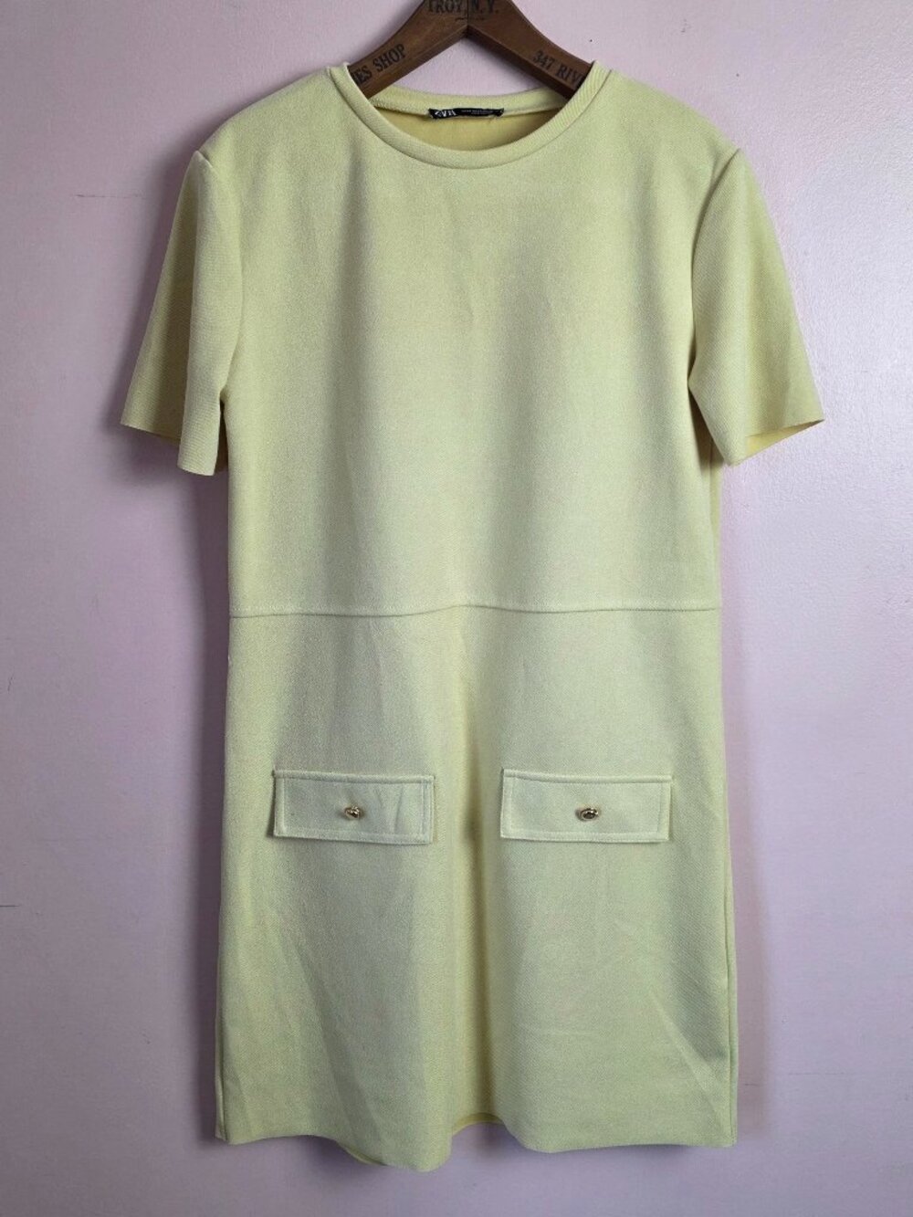 Zara light yellow faux suede mini dress XS